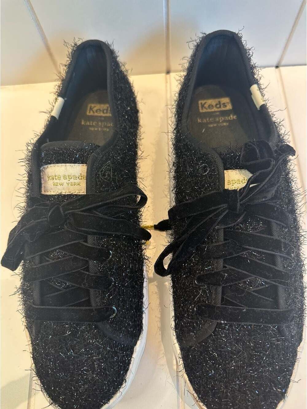 Keds x Kate Spade Black Textured Sneakers with Velvet Laces Size 9